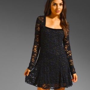 FREE PEOPLE Flirt For You Lace Long Sleeve BLACK Mini Dress
